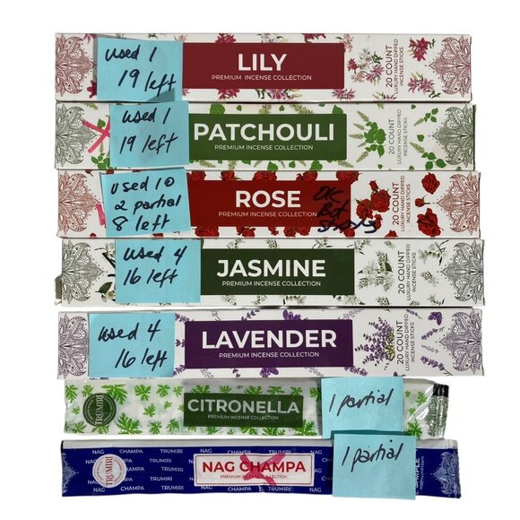Incense Sticks 140 Lavender Jasmine Lily Patchouli Rose +2 Holders Trumiri India - Picture 3 of 12